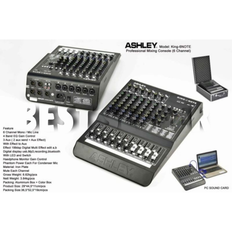 Mixer Ashley King 6 Note Original 6 Channel Bluetooth - USB