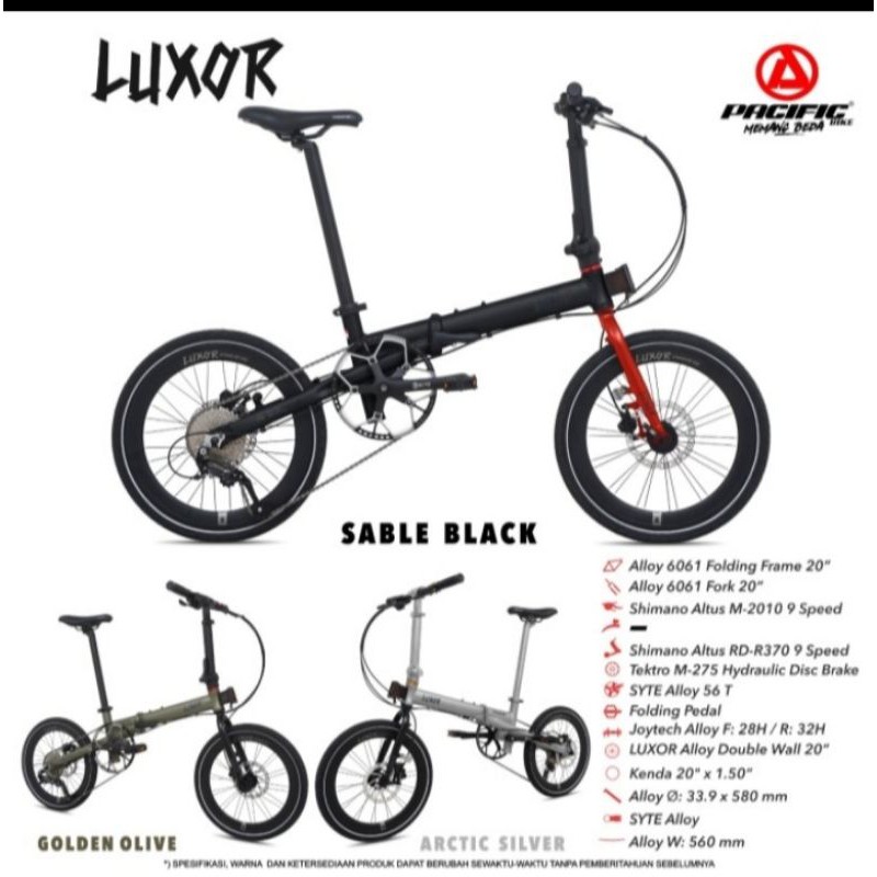 Sepeda Lipat 20" PACIFIC LUXOR 9 Speed Hydraulic Disc Brake Shimano Altus
