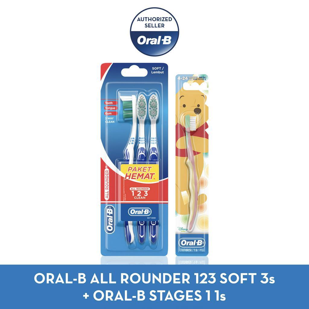 Oral B Paket Adult x Kids : All Rounder 123 Soft 3s + Stages 1