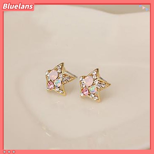 Bluelans Anting Stud Bentuk Bintang Aksen Berlian Imitasi Gaya Elegan Untuk Wanita