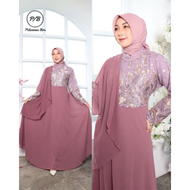 GAMIS CINTA // BAHN TILLE BORDIR MIX CERUTY BABYDOLL // HIASAN PAYET // By Pelamina Biru