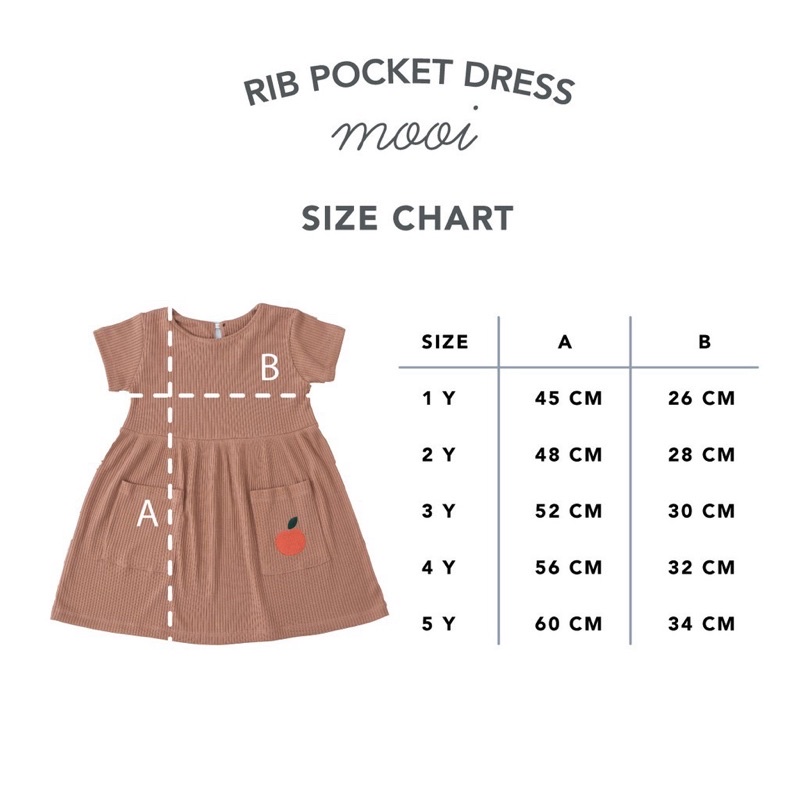 Mooi RIB POCKET DRESS / Dress Anak Perempuan RIB Kantong NEW