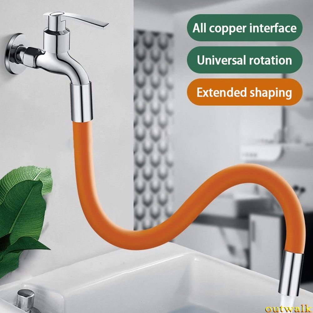 Universal 4 Points Connector Faucet Foaming Extension Tube 360° Rotatable Free Bending Faucet Lengthening Extender Wash Splash Head For Wash Basin Faucet Bathroom Faucet Extender OW