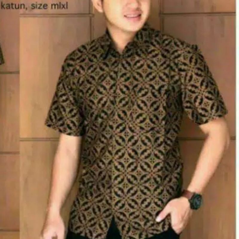 022 Zahira Batik HRB026 Kenongo Hem Kemeja Batik Pria Lengan Pendek  Katun Primis Halus M L XL