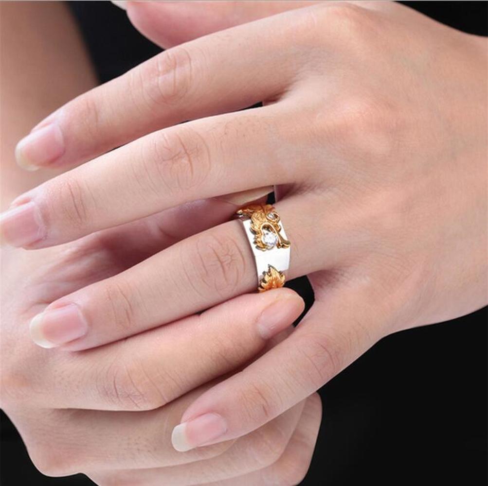 Hewan Naga Baja Titanium Cincin Berlian Perak Emas Aksesoris Perhiasan Fashion Pria Zirkonia Kubik Rings