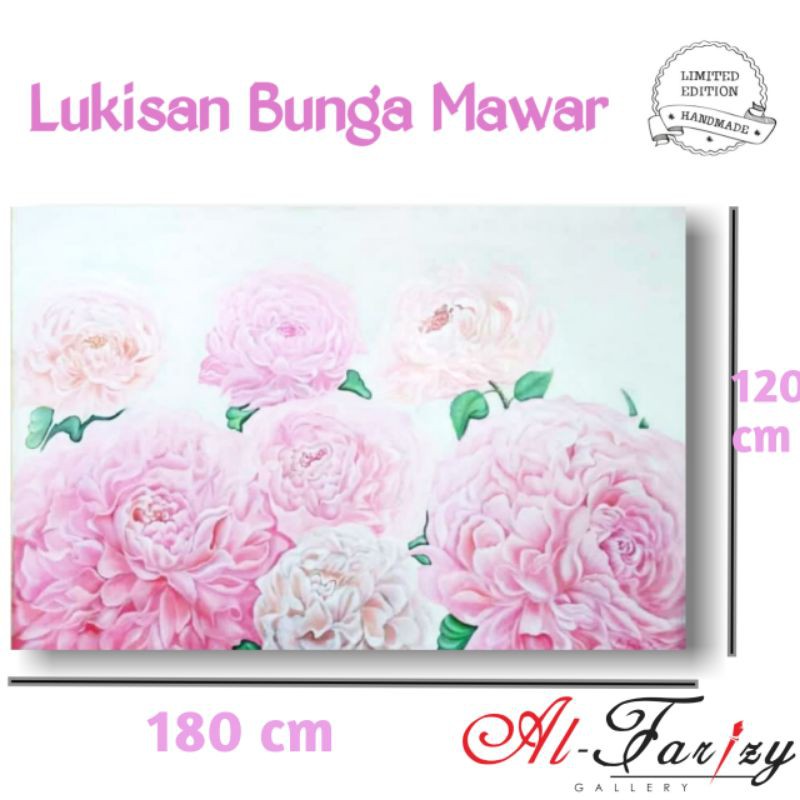 Lukisan Bunga Mawar Unik 3D Minimalis Kanvas Ukuran 180cm x120 cm lengkap dengan kayu penyangga