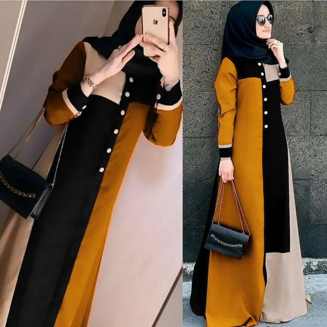 Baju Gamis Muslim Marwah Javina Maxi Model Terbaru M / L / XL / XXL/ Moscrepe Fashion Remaja Kekinian Laris Murah