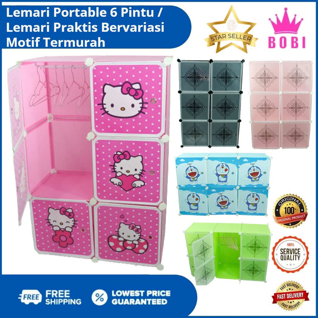 Lemari Pakaian 6 Pintu Portable Multifungsi - Portable Wardrobe Cabinet Ukuran :  75P X 111T