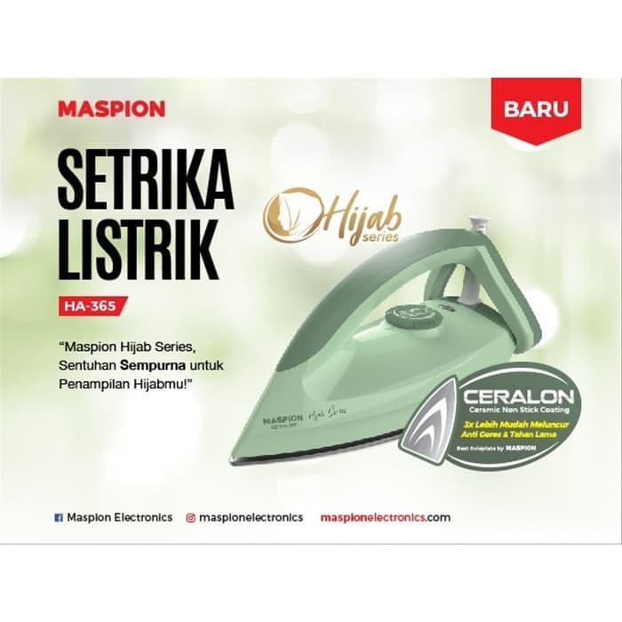 Setrika MASPION HA 365  Hijab  Dry Ion HA365 gosokan Pink Hiaju Biru Ceraflon Anti  lengket