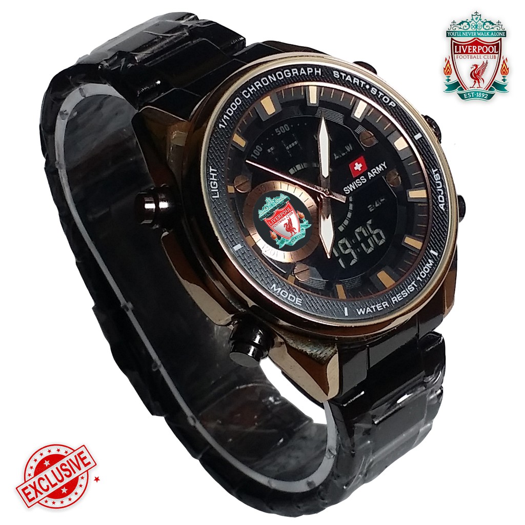 { EXCLUSIVE } JAM TANGAN LIVERPOOL DUAL TIME ( Rantai Hitam )