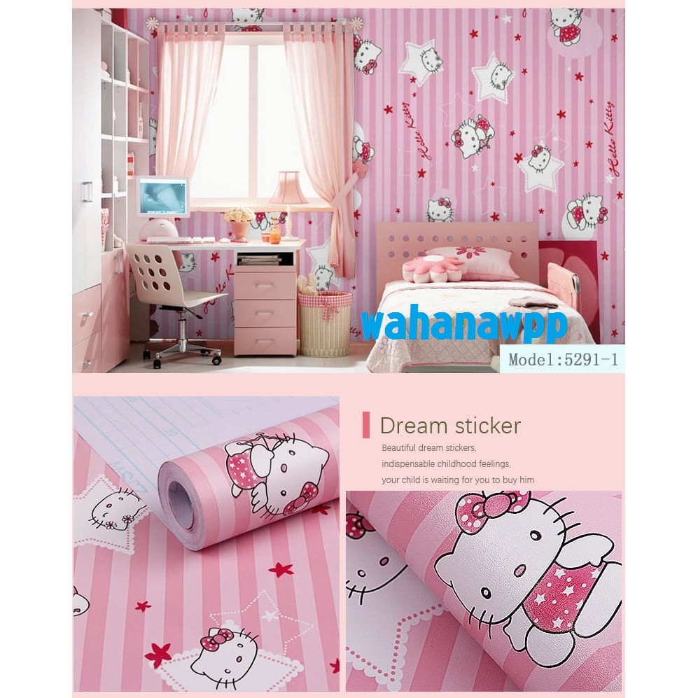 Wallpaper Hello Kitty Garis Pink uk: 45 cm x 9 meter