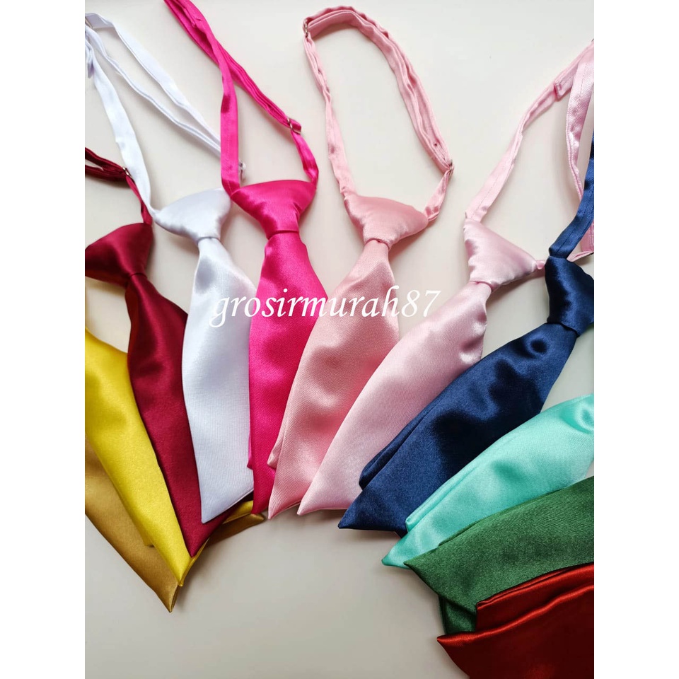 Dasi Wanita polos satin kilap Seragam Model Jepang Merah Navy Silver Hitam Putih kuning ungu hijau pink gold ready stok