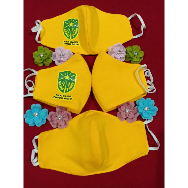 masker kain anak TK  berlogo warna