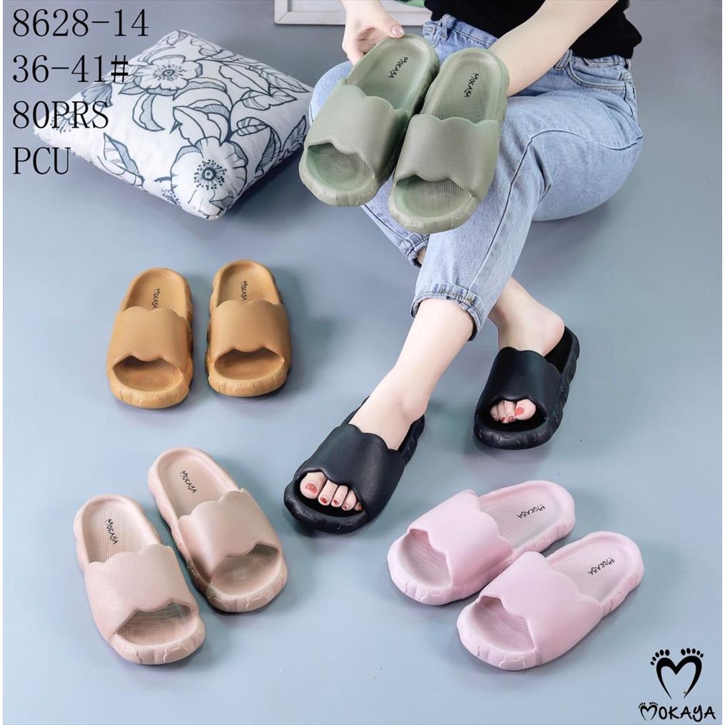 Sandal Slop Jelly Wanita Ban Gelombang Awan Cloud Polos Cantik Keren Simple Import Mokaya / Size 36-41 (8628-14)