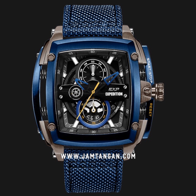 Expedition E 3008 MC NGUBA Chronograph Men Black Dial Blue Leather Strap