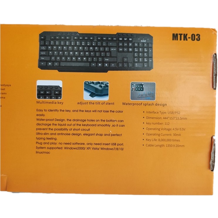 M-Tech MTK 03 Multimedia Wired Keyboard Kabel USB MTech Full Size MTK03