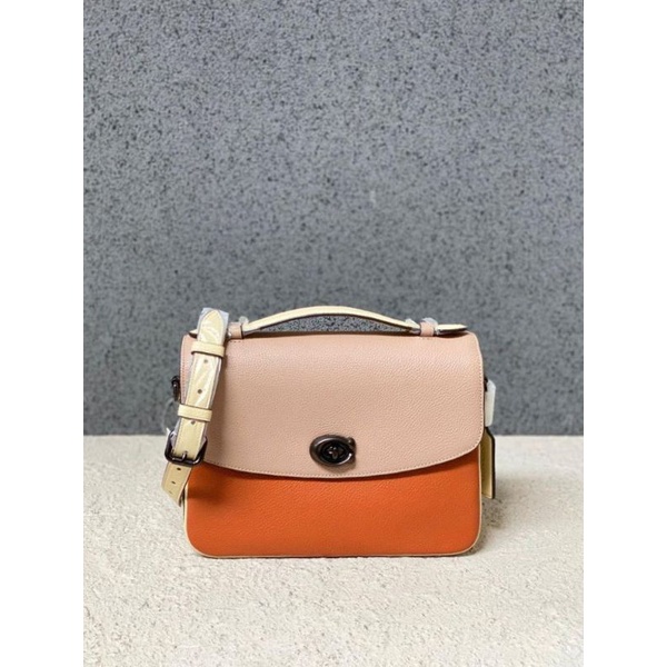 Coach cassie crossbody bag ginger multi-signature tan deep red/tas coach ori