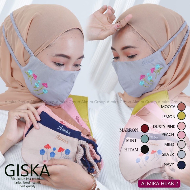 masker premium bordir Almira hijab|masker serut almira|BISA COD