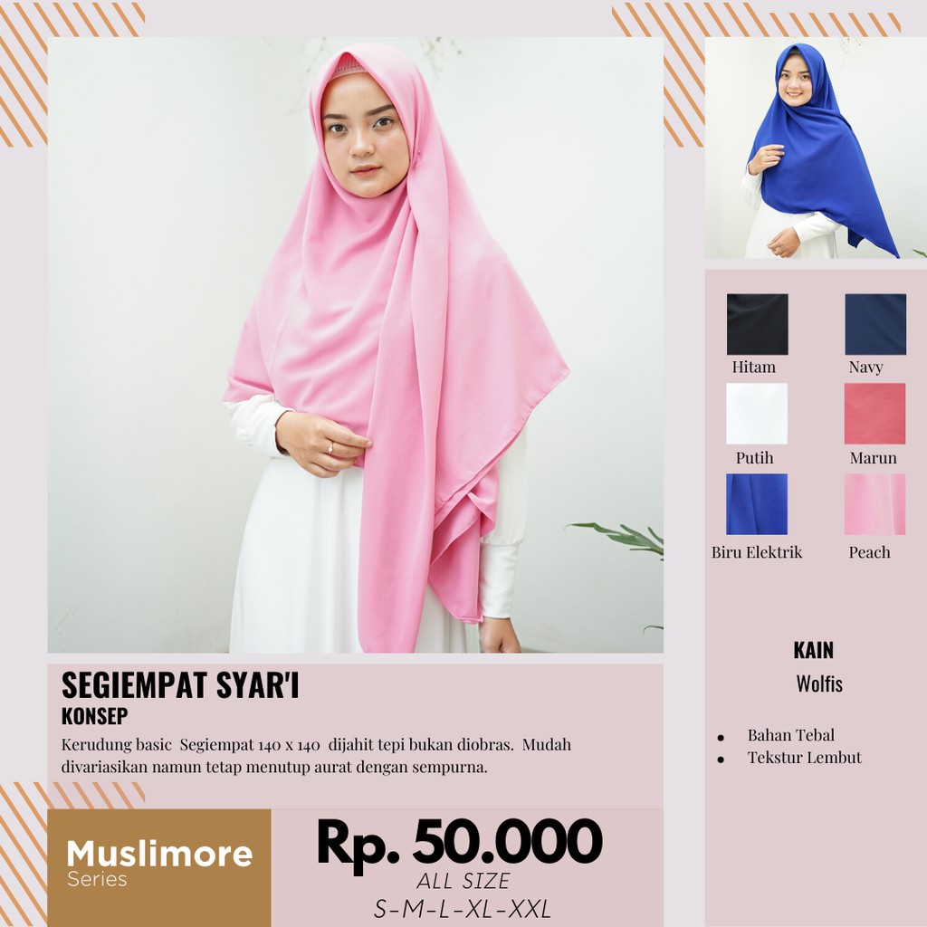 Muslimore - Jilbab Jumbo Kerudung SEGIEMPAT Khimar Syar'i