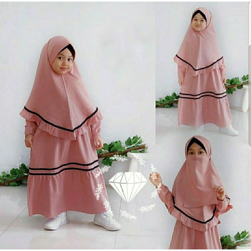 Baju Muslim Gamis Anak Perempuan Syar'i Jersey Murah Cantik umur 7-9 th