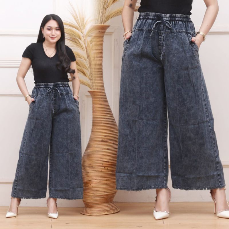 CELANA PANJANG WANITA JEANS KULOT &amp; RAWIS BAHAN DENIM - ALLSIZE JUMBO - KULOT ANDIN JIN