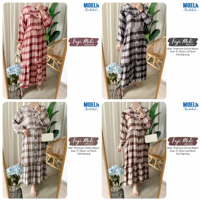 Midi Dress motif kotak kotak/Salur oversize by MOELA Original