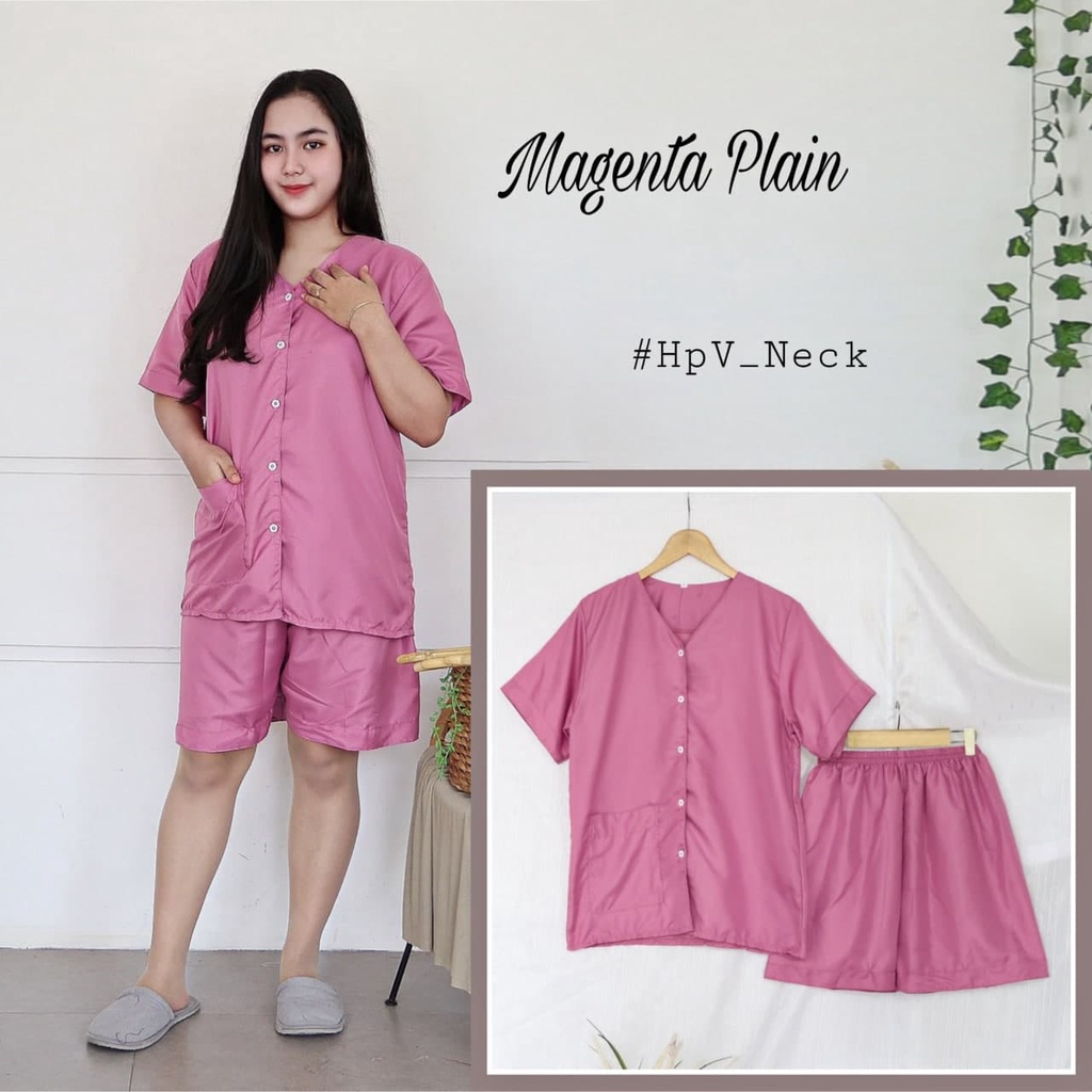 IZANY Piyama Dewasa Hotpant V Neck all size  / HP Celana Pendek  PLAIN Polos-MAGENTA PLAIN
