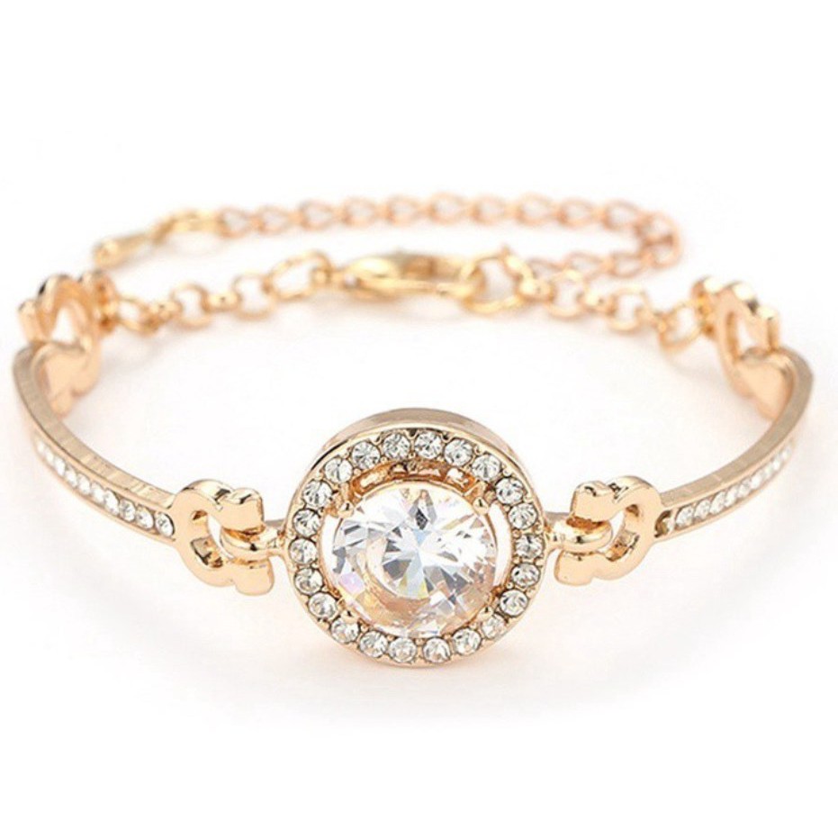 Gelang Wanita SATU MATA Lapis Emas Berlian Imitasi Korea Fashion Elegan Women Bracelet Titanium-GOLD