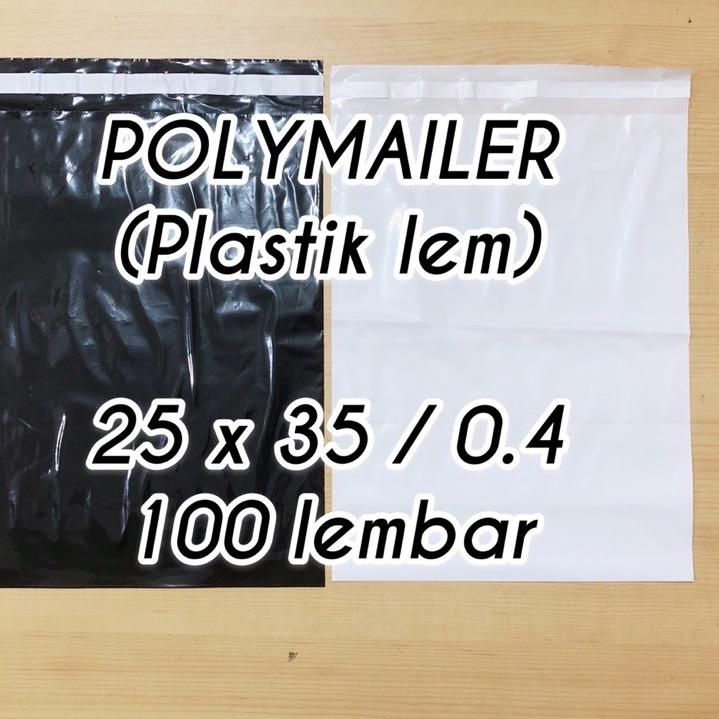 

✼ plastik packing POLYMAILER 25x35 0.4 100 lembar hitam putih plastik lem ♪