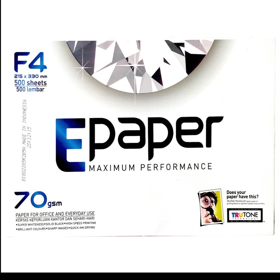 

KERTAS HVS EPAPER 70 GRAM F4 1 Rim 500 Lembar