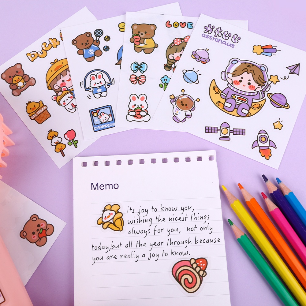 Stiker Desain Kartun Warna Acak Tahan Air Untuk Dekorasi Diary Scrapbooking