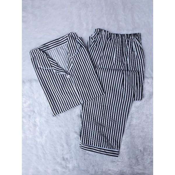 Baju Tidur Wanita/Piyama Wanita Dewasa Katun Motif Daun Part 3-PP SALUR BLACK