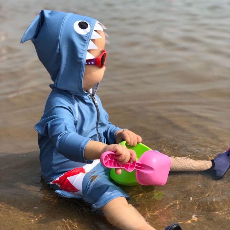 Baju renang import swimsuit hoodie shark ikan hiu