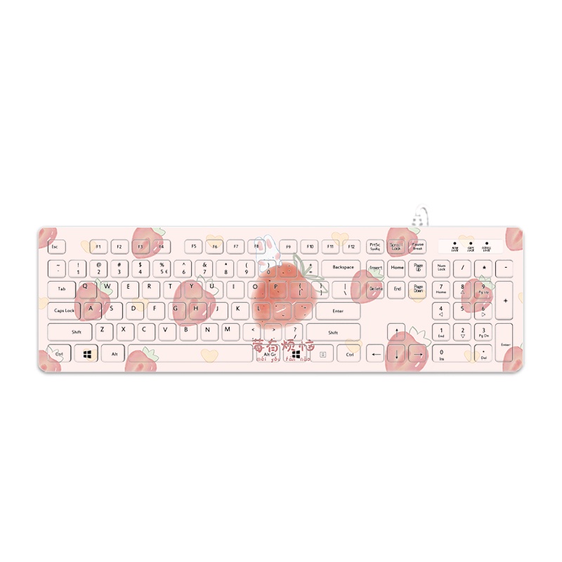 Keyboard Kabel Hening High-value Desain Kartun Warna Pink Untuk Laptop / Kantor