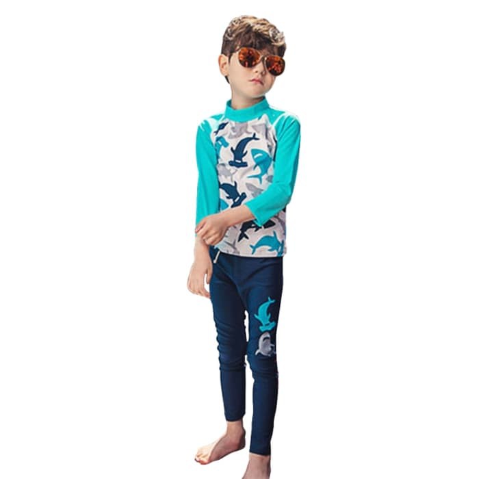 Baju Renang Anak Laki-laki Lengan Panjang Pelindung Matahari Motif