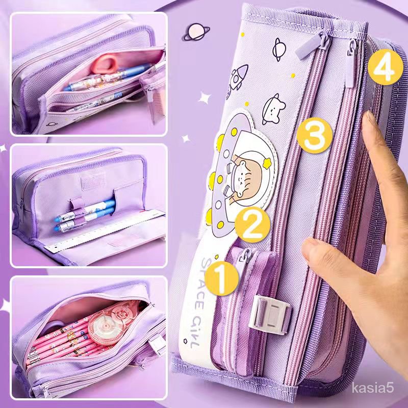 

4 Layers Large Capacity Pencil Case Kawaii Canvas Pen Bag Storage Pouch Stationery Pencil Bags Schoo