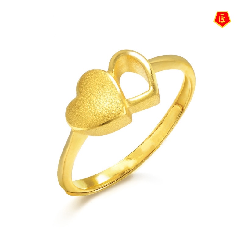 [Ready Stock]Simple Korean Style Women's Fashion Heart-Shaped Gold Ring