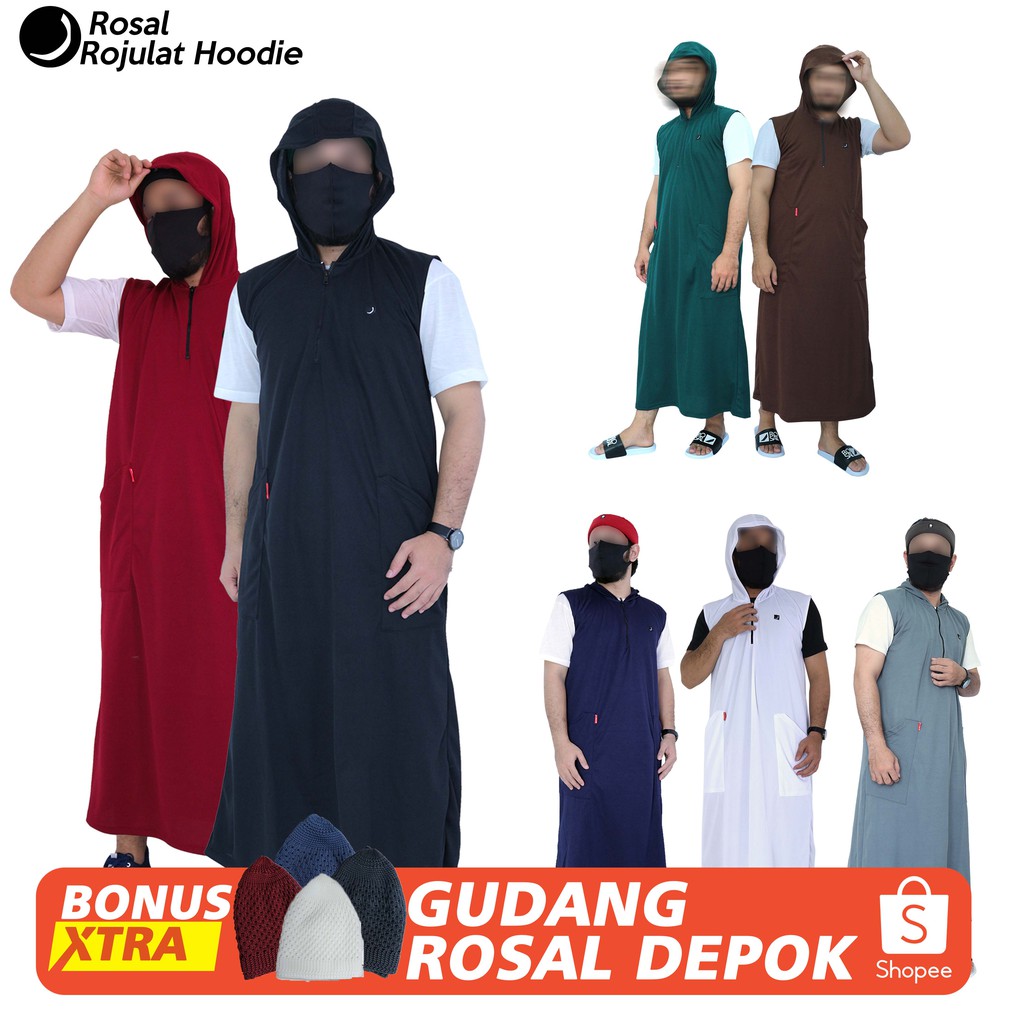 Rojulat Hoodie Rosal Rompi Sholat Rompi Shalat Jubah Pria Baju Muslim Pria