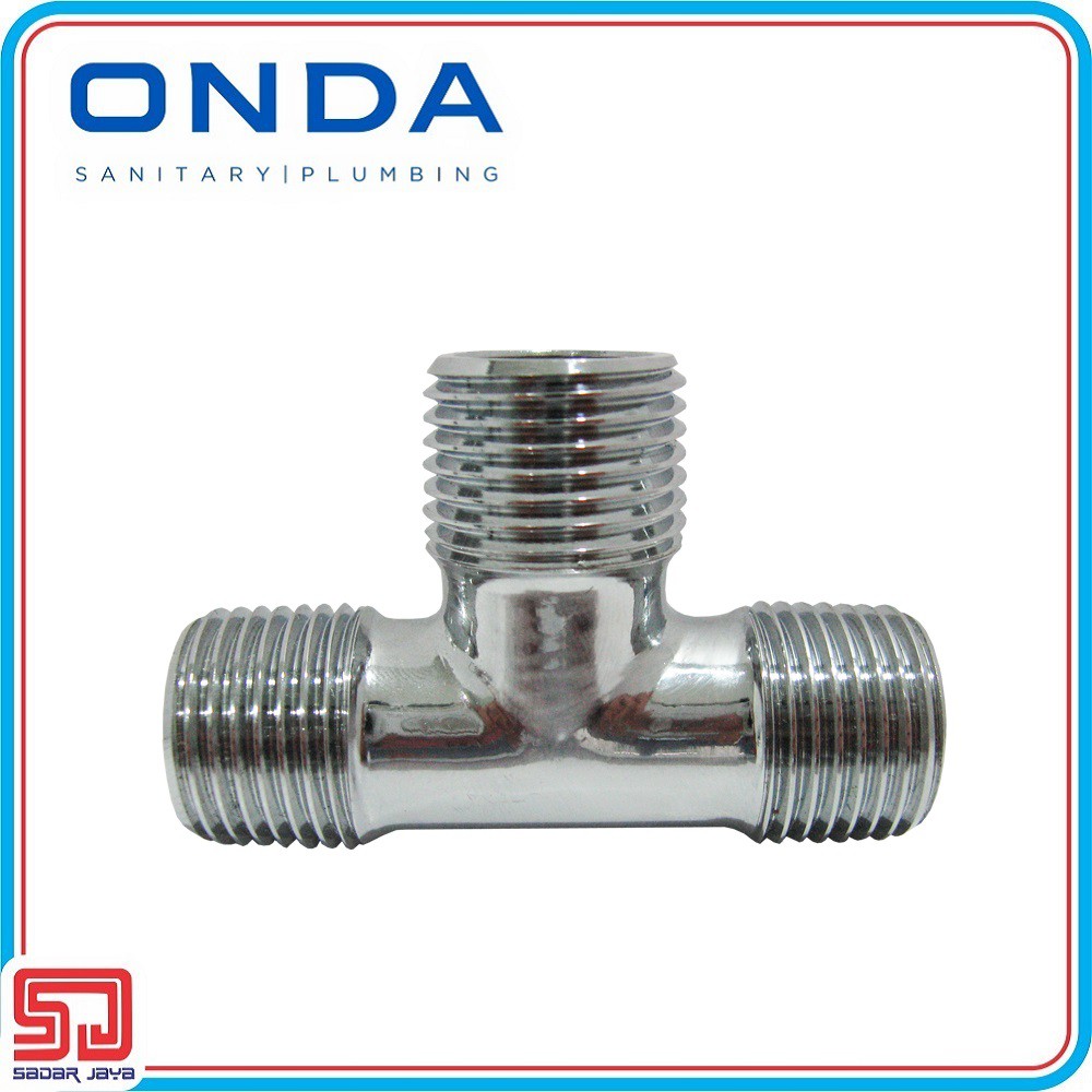 ONDA Male Tee Brass Chrome Fitting Sambungan Cabang Kuningan 1/2&quot;