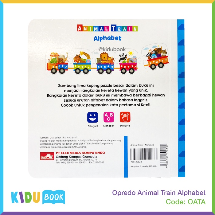 Buku Bayi dan Anak Belajar Mengenal Huruf Opredo Animal Train Alphabet Kidu Baby