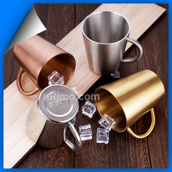Gelas Mug Stainless Steel Gagang Handle Tebal Cangkir Stenlis Teh Kopi