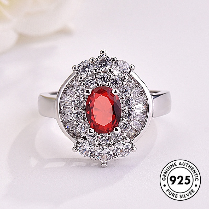 Cincin Ruby Persegi Bahan 925 Sterling Silver