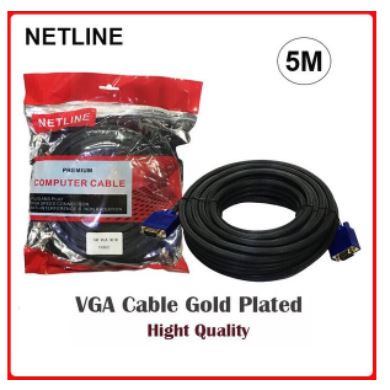 Cable vga netline 5 meter gold m-m 1080p Full HD for projector pc laptop etc - Kabel vga monitor 5m male goldplated