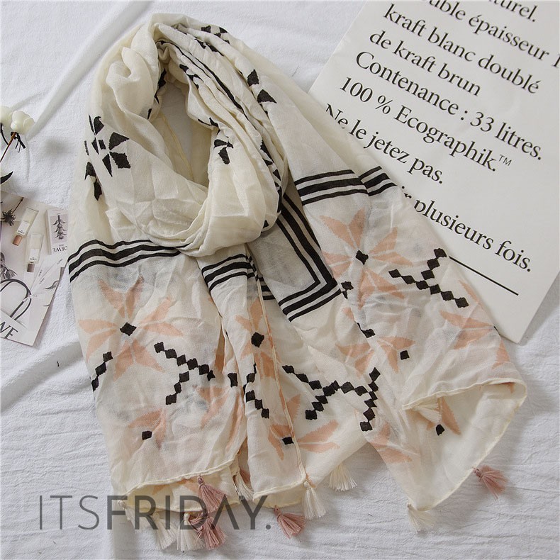ITSFRIDAY MECCA Scarf - Premium Pashmina Shawl Selendang Syal Pasmina Hijab Import Motif Bunga Peach
