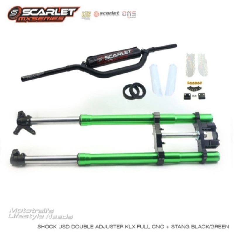 Shock USD Double Adjuster KLX Full CNC + Stang black green SCARLET RACING