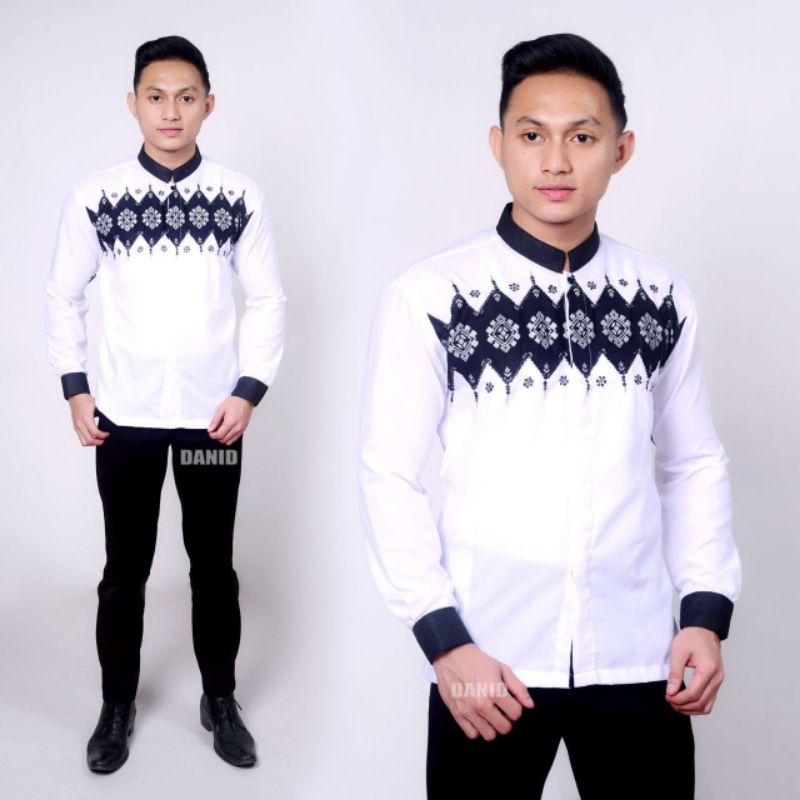 baju koko pria kombinasi lengan panjang motif kotak terlaris