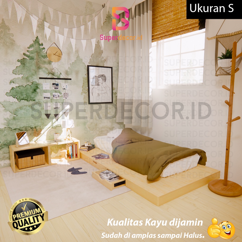 Alas Tempat Tidur Kayu Pallet Rapat Dengan Laci Samping / Dipan Pallet Minimalis / Alas Tempat Tidur