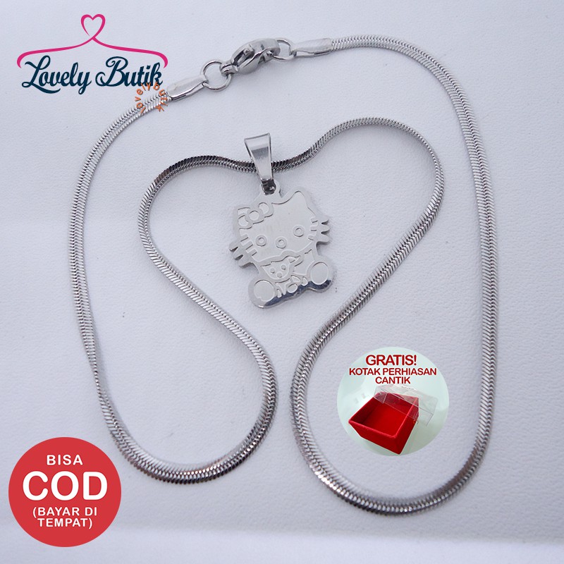 Lovelybutik - Kalung Titanium Anak Anti Karat Cutie Doll Kalung Anak Uk. 35 Warna Silver BONUS KOTAK