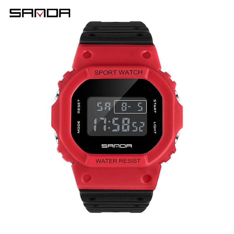 SANDA 293C Jam Tangan Wanita Pria Digital Tali Rubber Chronograph Anti Air CURRENOS-Merah
