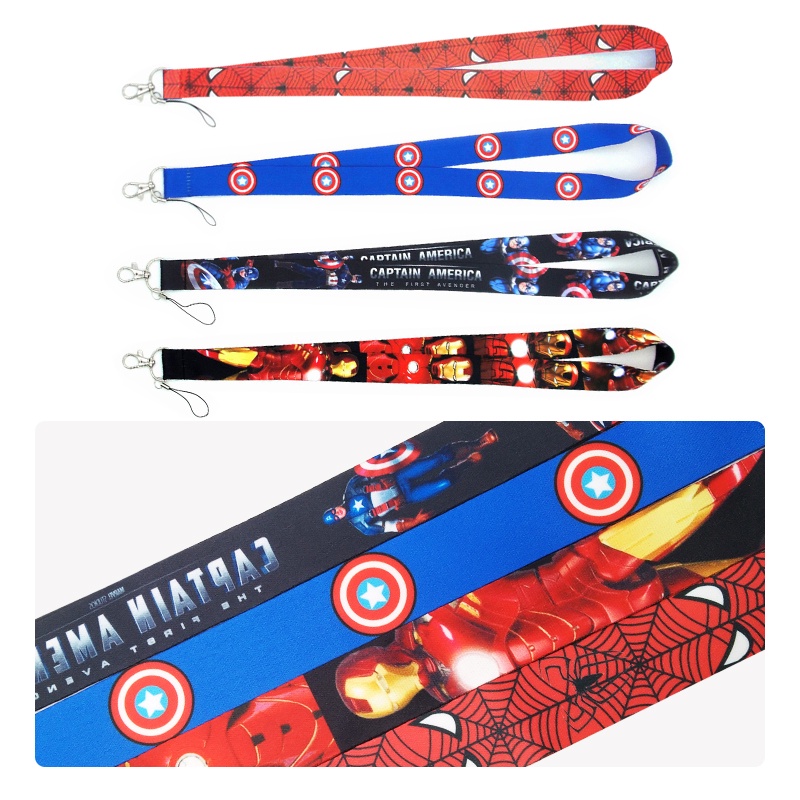 Marvel Heroes Captain America Badge Card Holder Dengan Neck Lanyard Spider Iron Man Keychain 2in1 Bank Bus Name Tag Visible Card Sleeve Protector Gantungan Kunci